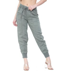Marks & Spencer - Dames Linnen Gebreide Broek - Khaki - Tapered
