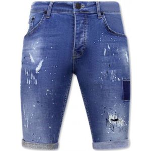 Local Fanatic - Korte Broek Skinny met Verfspatten - Blauw - 1031