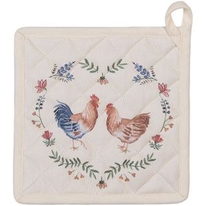 Clayre & Eef Pannenlap 20x20 cm blauw katoen vierkant kip en haan afgiet