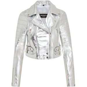Brando - Damascus - Leren Bikerjack - Zilver - Cropped Fit