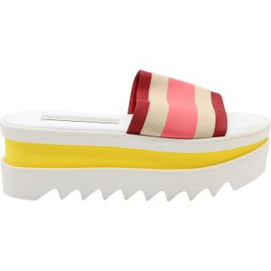 Stella McCartney Kleurblok Platform Slippers in Witte Faux Leer