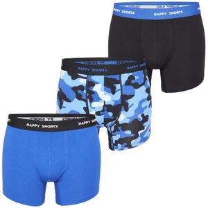 Happy Shorts Heren boxershorts trunks camouflage blauw/zwart 3-pack