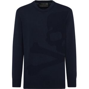 Philipp Plein - Pullover Round Neck Skull&Bones - Trui - Blauw
