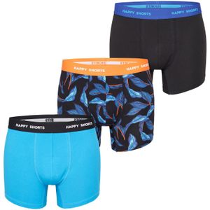 Happy Shorts Heren boxershorts trunks bladeren blauw/zwart 3-pack