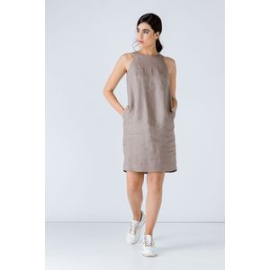 Zakjurk - Taupe - Mouwloos - Geweven Linnen - Met Steekzakken