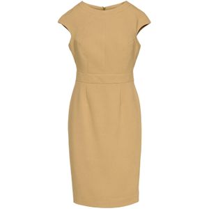 Effen - Camelkleurige Jurk - Kokerjurk - Geweven Crêpe-achtige Stof