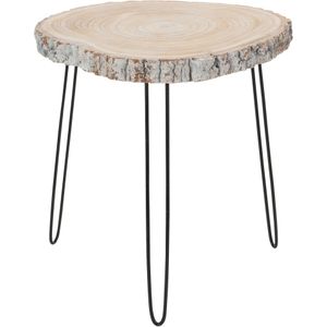 J-Line bijzettafel paulownia hout/ijzer grey wash large 55x50x59cm