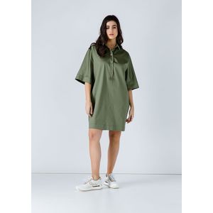 Oversized Jurk - Kaki - Zomerjurk - Lichtgewicht Gabardinestof - Elleboog Mouwen