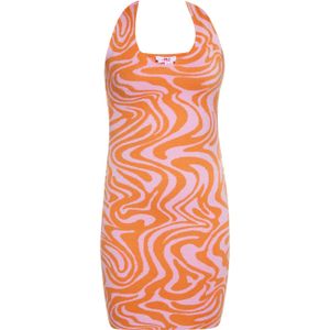Mymo - Jurk - Roze Oranje - Haltergebreid - Mini-bodycon