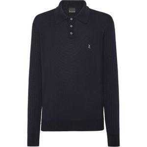 Billionaire - Gebreide Pullover Polo-Neck LS - Blauw - Katoen en Zijde