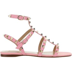 Valentino Garavani - Platte Sandalen - Goudkleurige Studs - 100% Kalfsleer