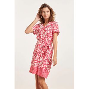 Smashed Lemon 24367 dames korte fuchsia jurk met witte bloemenprint