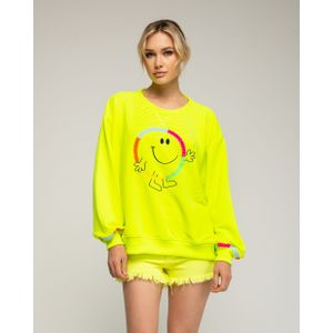 Sweatshirt - Fluor - Glimlach Patroon - Borduursel op Voorkant en Manchetten