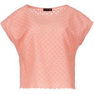 Top - Koraalrood - Mouwloos - Geweven Katoen - Met Borduursel