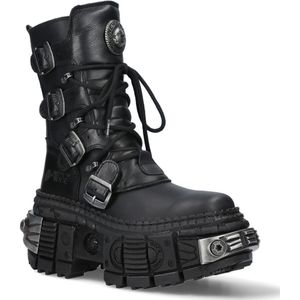 New Rock - WALL373-S3 - Leren Platformlaarzen - Zwart - Unisex