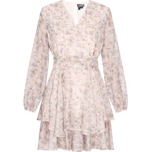 Dreimaster - Chiffon Mini-jurk - Lichtbruin - Lange Bisschopmouwen - V-hals