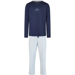 Phil & Co - Heren Pyjama Set Lang - Donkerblauw/Grijs Gestreept