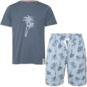 Phil & Co Heren shortama korte pyjama katoen palm print donker