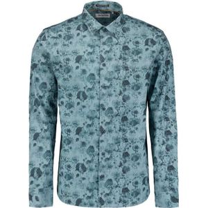 No Excess - Stretch Allover Printed - Langemouw Shirt - Diepblauw - Katoen
