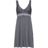 By Louise Slipdress dames nachthemd met kant donker