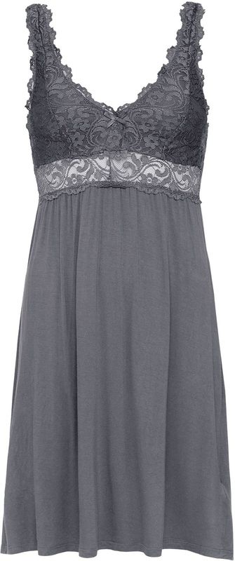 By Louise Slipdress dames nachthemd met kant donker