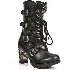 New Rock dames zwart lederen metalen gotische laarzen - TR003-S1