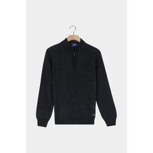 Baileys - Pullover 1/2 Zip - Donkerblauw - 5gg Single Stitch - Top Of Front In Cable Dessin