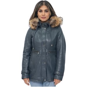 Dames - Leren Parka Jas - Putian - Met Capuchon