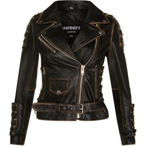 Dames - Bari - Leren Bikerjack - Zwart