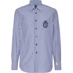Billionaire - Shirt Silver Cut LS - Blauw - Katoen - Garengeverfd Gestreept