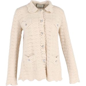 Gucci Knoopjes Korte Mouwen Haakjack In Crème Wol