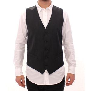 Dolce & Gabbana Heren Grijs Gestreept Wollen Vest met Enkele Gebreid