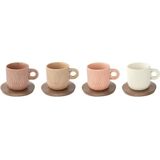 EspressoKoffiekopjes - set van 4- porselein - 11cl - 4 schotels acaciahout - geschenkdoos