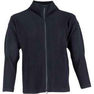 Homme Plissé Issey Miyake Geplooide Zip-Up Cardigan in Marineblauwe Polyester