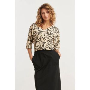 Smashed Lemon - 25258 - Top - Zand en Zwart - Bloemenprint - Travelkwaliteit
