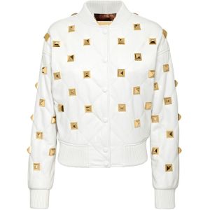 Philipp Plein - Leather Bomber Matelassè Studs - Jack - Wit