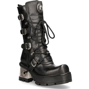 New Rock - 373-S33 - Leren Biker Boots - Zwart - Halfhoog