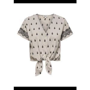 Only - Onlsiesta Willa Emb SS Knot But Top - Zand Dessin - Blouse