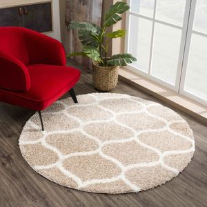 Muratap Madrid shaggy rond design vloerkleed creme hoogpolig- 120 cm rond