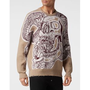 Philipp Plein - Pullover Round Neck Skull - Lamswollen Trui - Beige