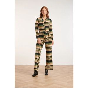 Smashed Lemon - Zigzag Print Travel Kwaliteit Jumpsuit - Legergroen - Zandtinten - Zwart