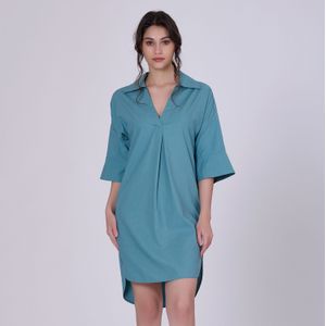 Katoen - Minimalistisch Shirtjurk - Lang - Polo Kraag - 3/4 Mouwen