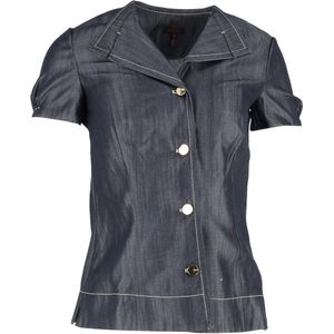 Escada Enkelgeknoopte Korte Mouw Blazer in Grijze Katoen