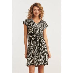 Smashed Lemon - 35147 - Korte Jurk - Zwart en Wit - Abstracte Bladeren Print