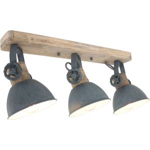 Mexlite Houten plafondlamp met 3 grijze spots gearwood grijs