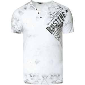 Rusty Neal - T-shirt - Normale Pasvorm - Katoen - V-hals - Logo-print aan de Zijkant