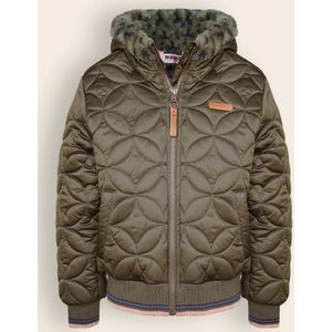 NoNo Meisjes winterjas bomber met capuchon aop bestie army