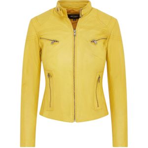 Dames - Slim-fit Leren Bikerjack - Geel - Maldon