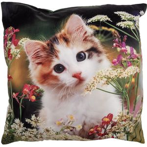 Clayre & Eef Kussenhoes 45x45 cm beige polyester kat sierkussenhoes