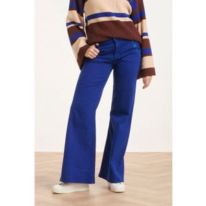 Smashed Lemon - Kobaltblauwe Flared Jeans - Met Bloemembroidery